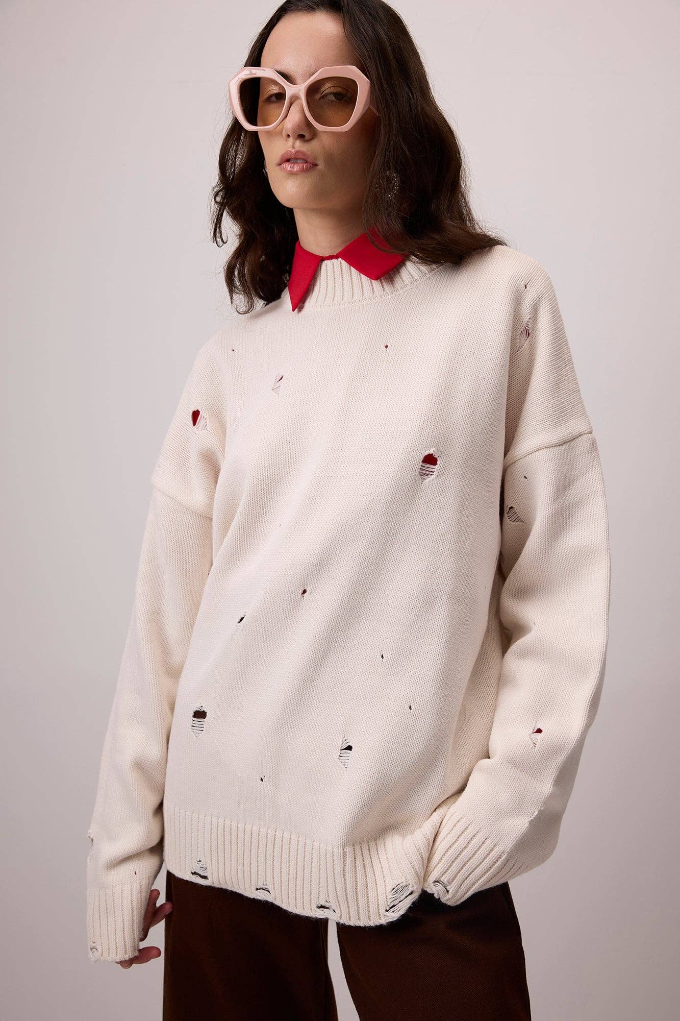 Maglione in maglia effetto vintage con dettagli distressed