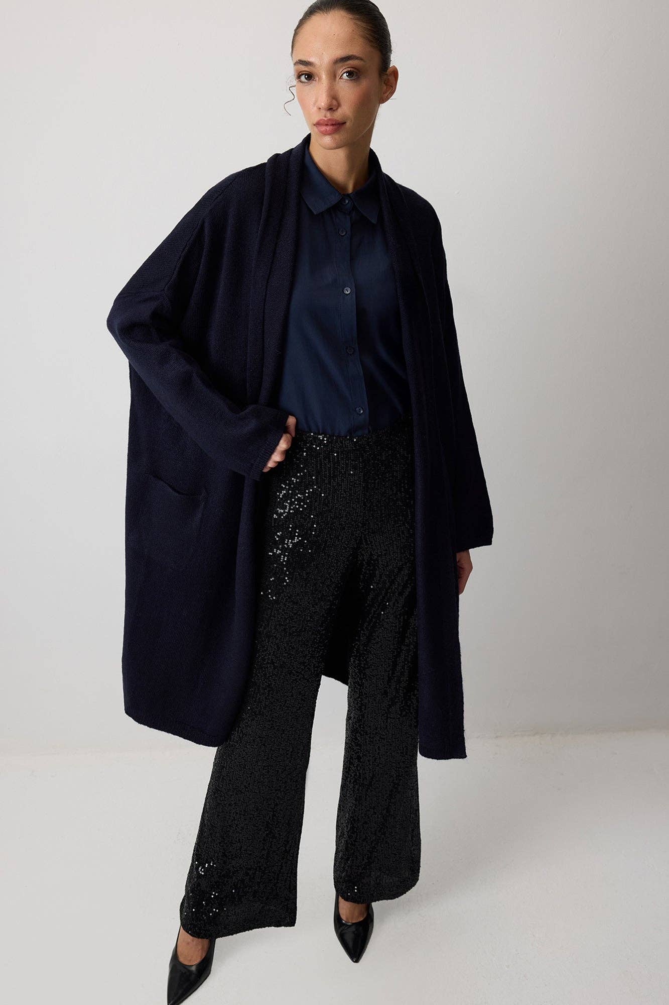 Cardigan oversize in maglia con tasche
