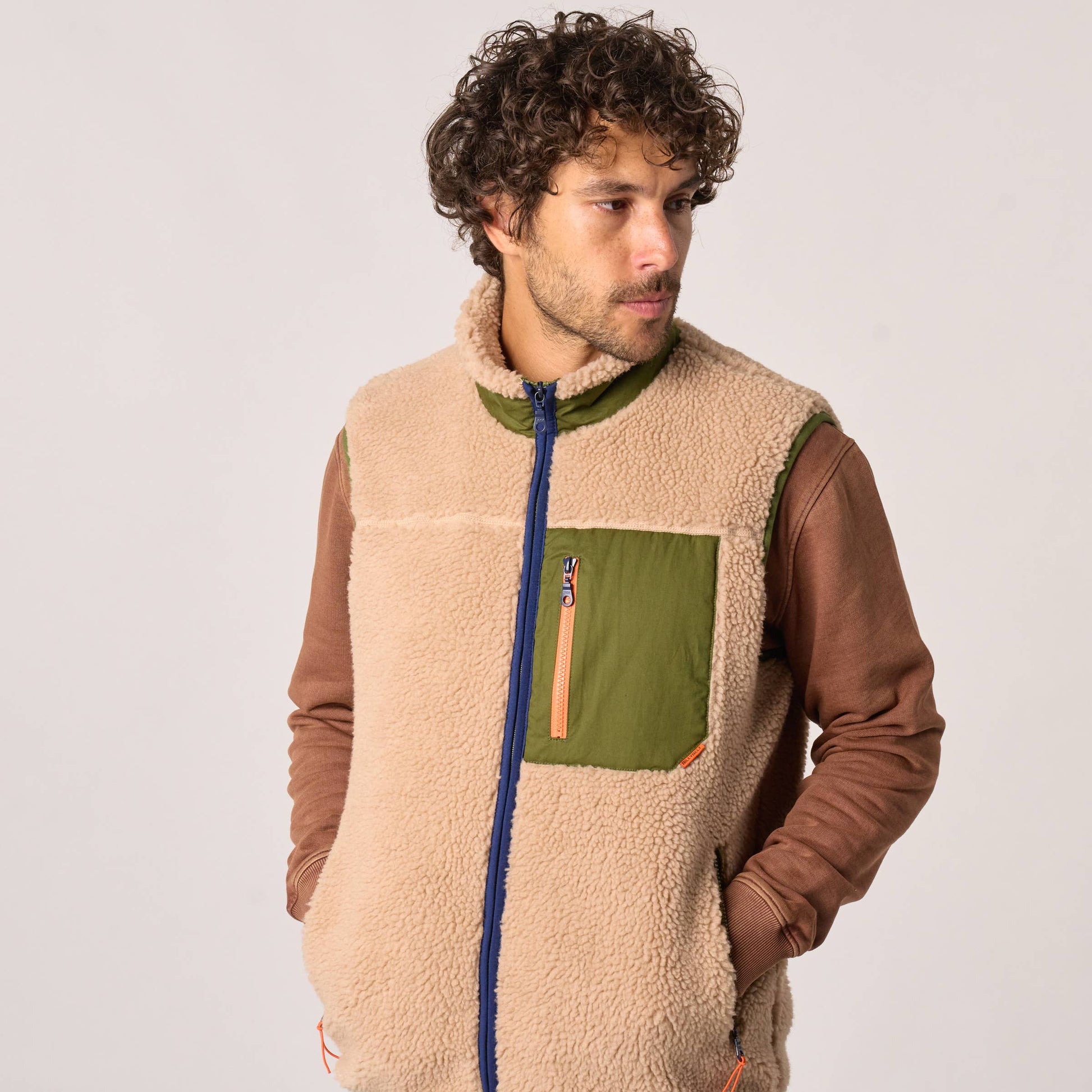 Gilet sherpa unisex con zip senza maniche color naturale