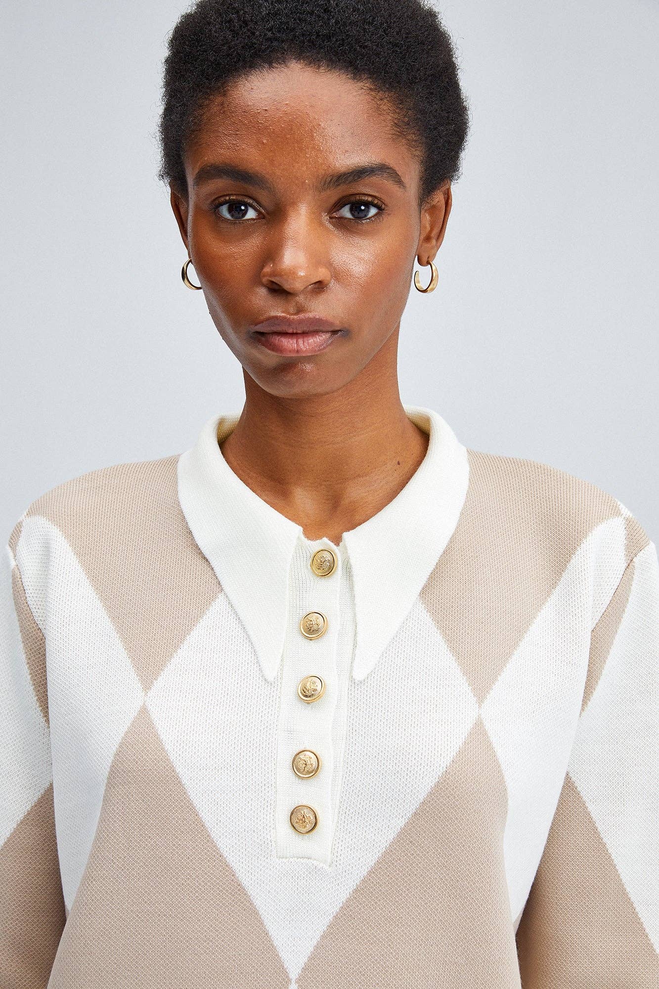 Tunica in maglia con colletto polo a rombi