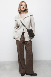 Cardigan a costine con collo ampio