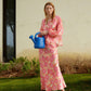 Gonna maxi floreale rosa in lino