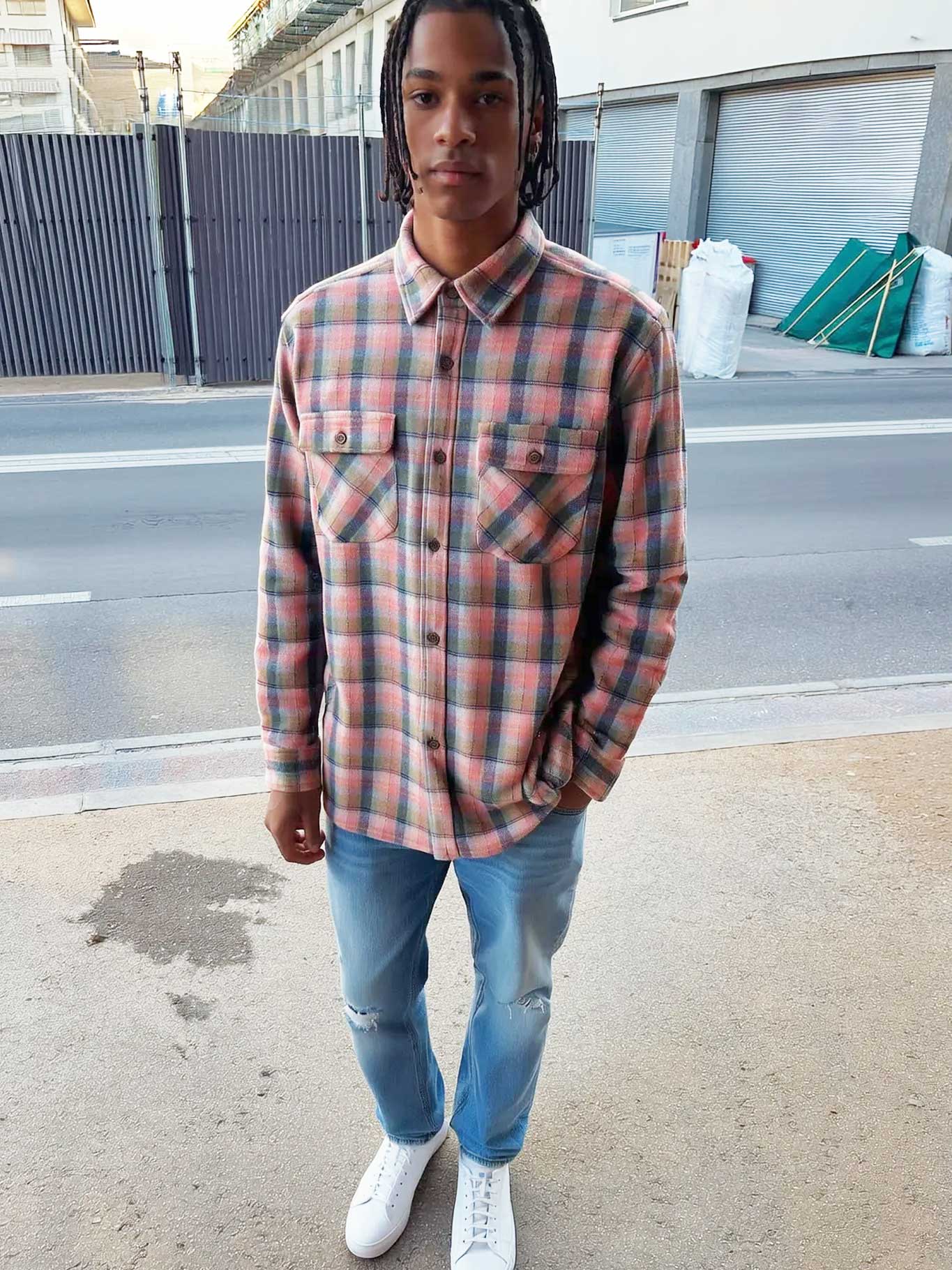Camicia di flanella a quadri da uomo Chop Plaid rosa