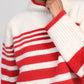 Maglione a righe rosso e bianco con collo alto