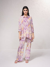 Vestito corto oversize in satin con stampa