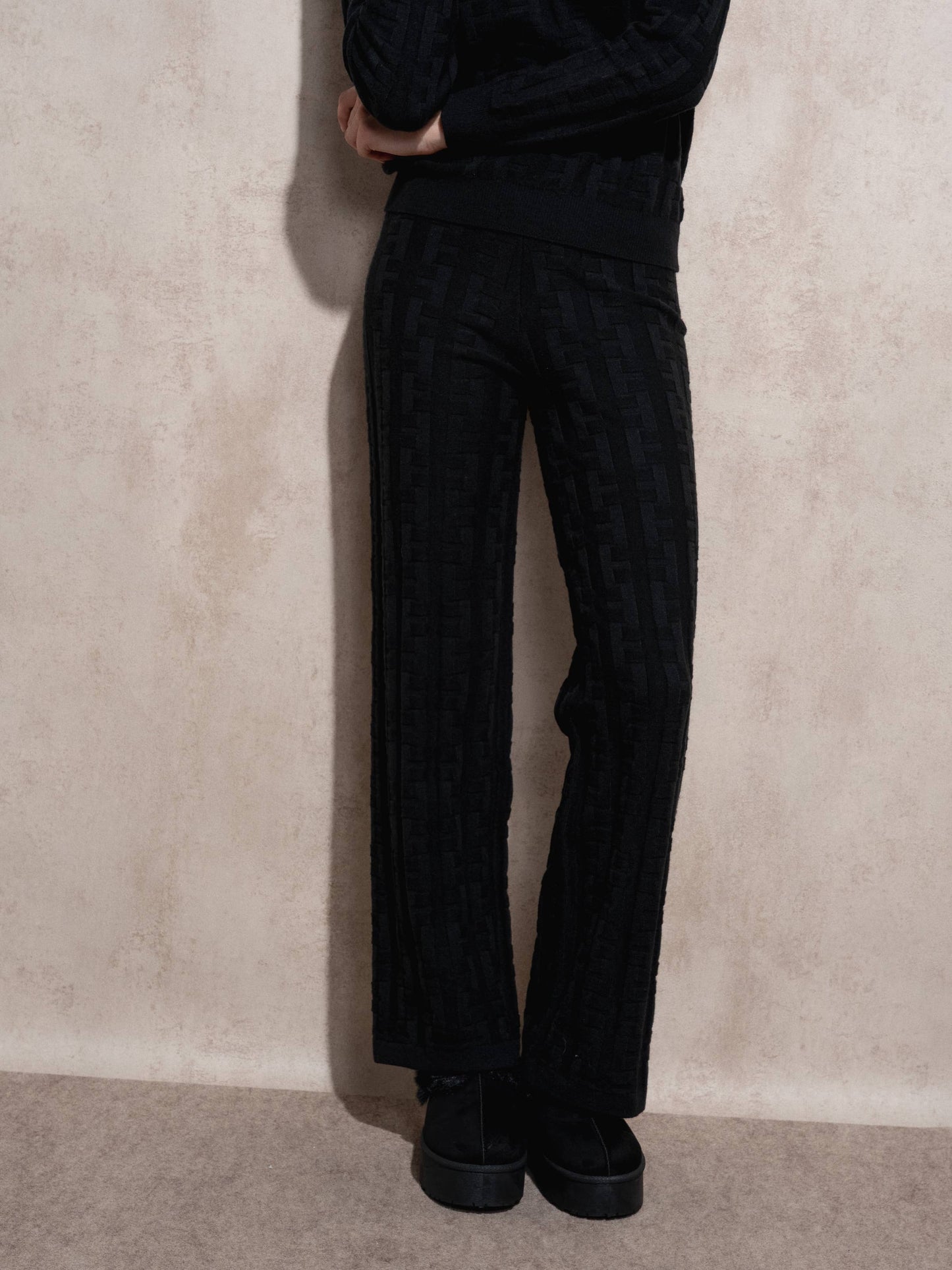 Pantaloni in maglia jacquard a vita alta