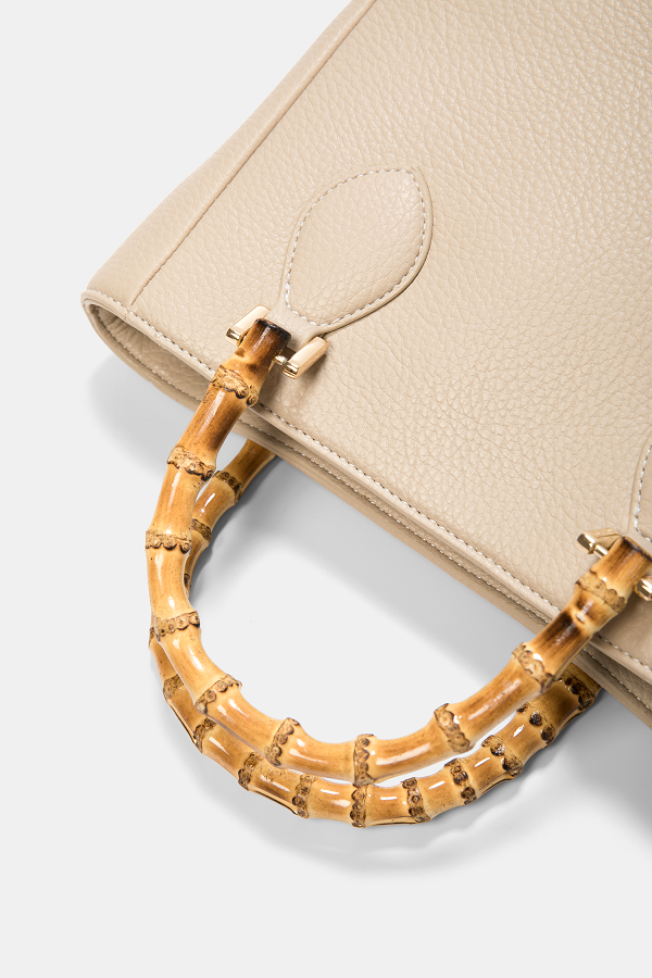Borsa shopper in ecopelle con manici effetto bambù