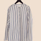 Camicia a righe blu e bianche in misto cotone con collo alla coreana