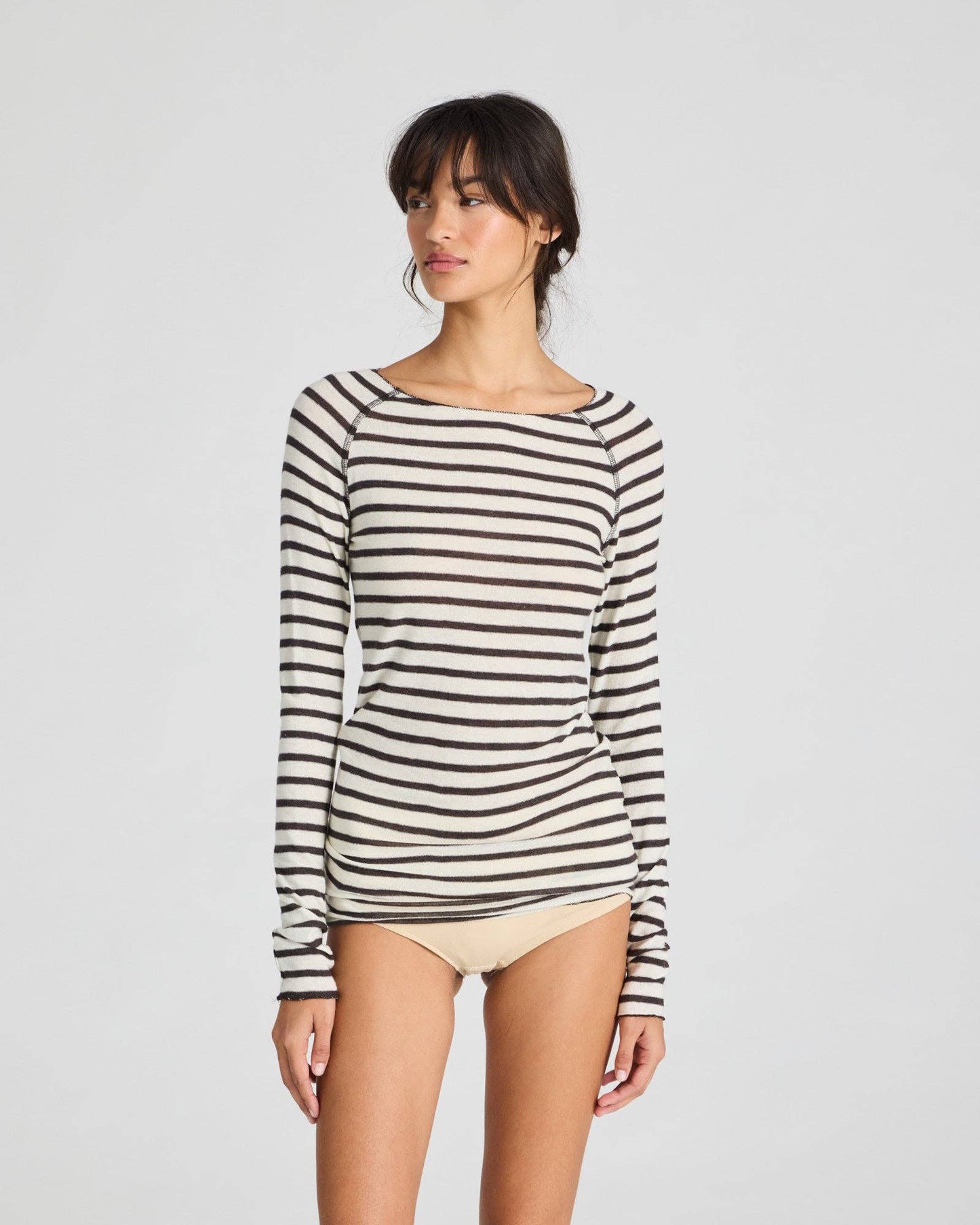 Top in lana Amalie a righe grigio scuro reverse