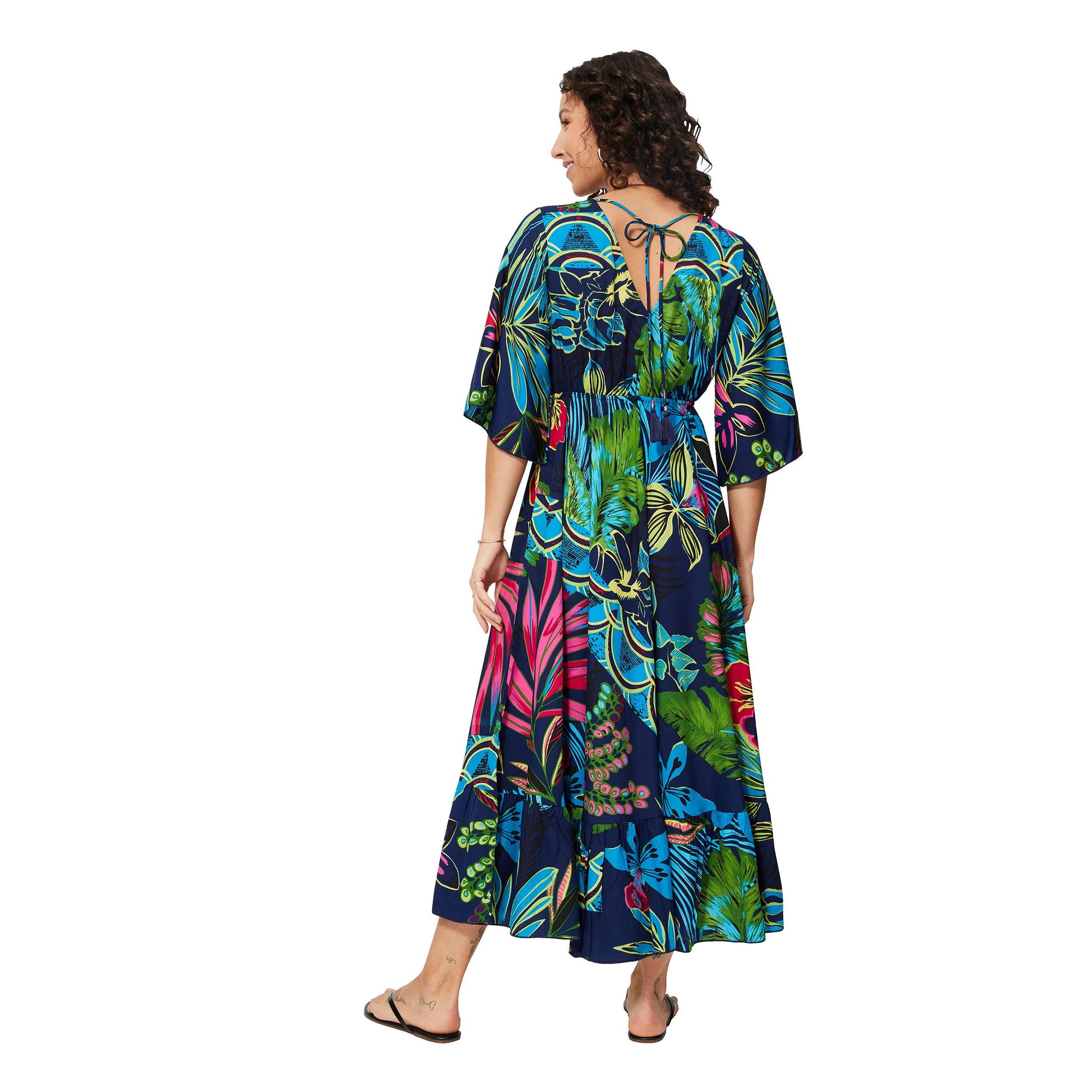 Abito estivo lungo boho con maniche a 3/4