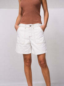 Pantaloncini in denim a vita alta color perla