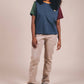 T-shirt donna color block blu con ricamo elefante
