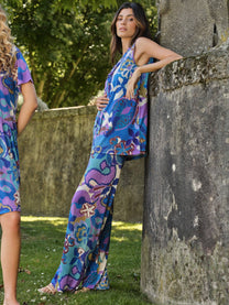 Pantaloni palazzo stampati in maglia fredda