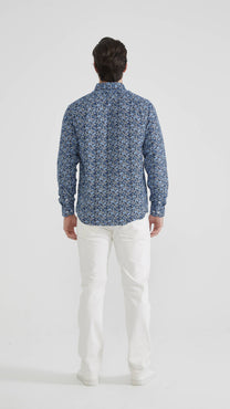 Camicia uomo blu fantasia comfort fit