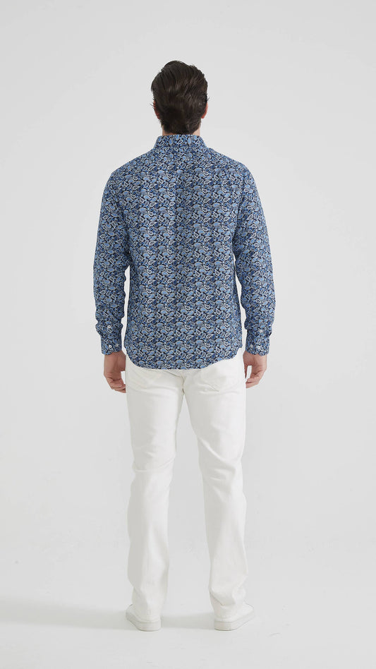 Camicia uomo blu fantasia comfort fit