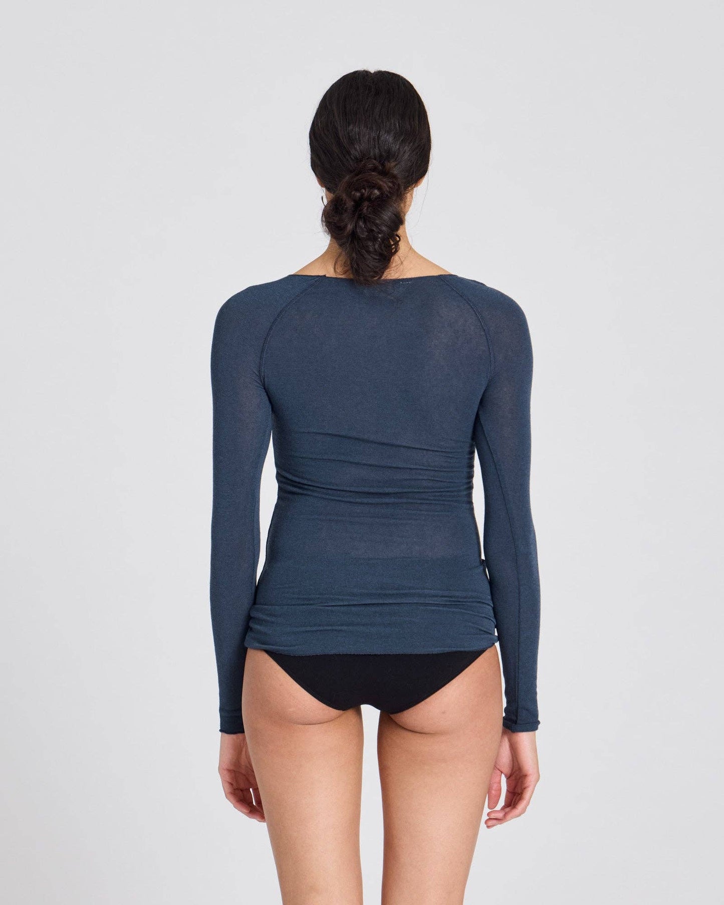 Top Amalie in lana blu denim