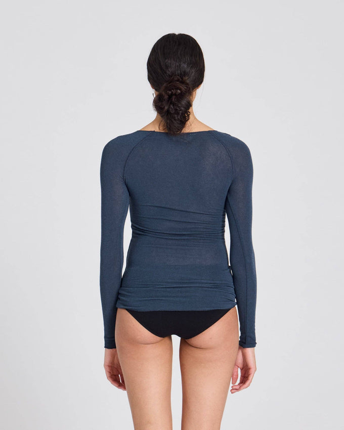 Top Amalie in lana blu denim