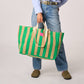 Borsa shopper a righe in cotone biologico verde