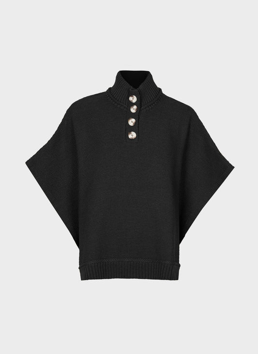 Poncho maglia nero a collo alto con bottoni