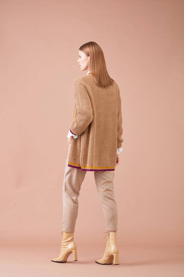 Pantaloni cigarette beige a quadri da donna