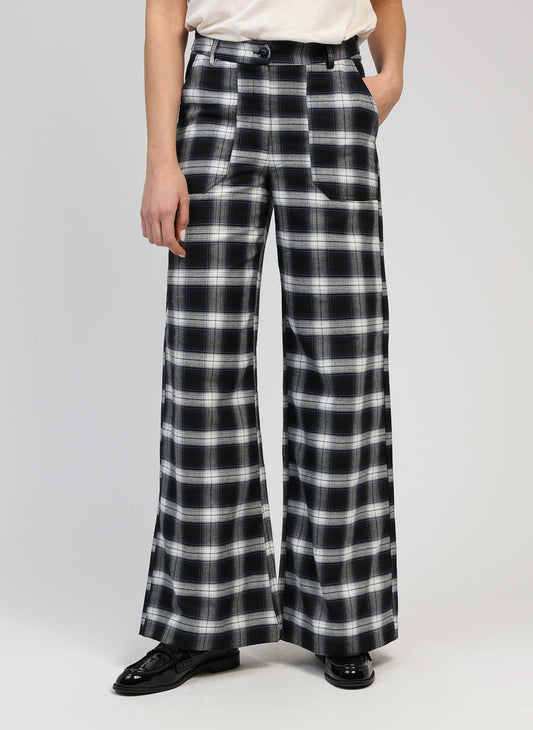 Pantaloni palazzo a quadri navy