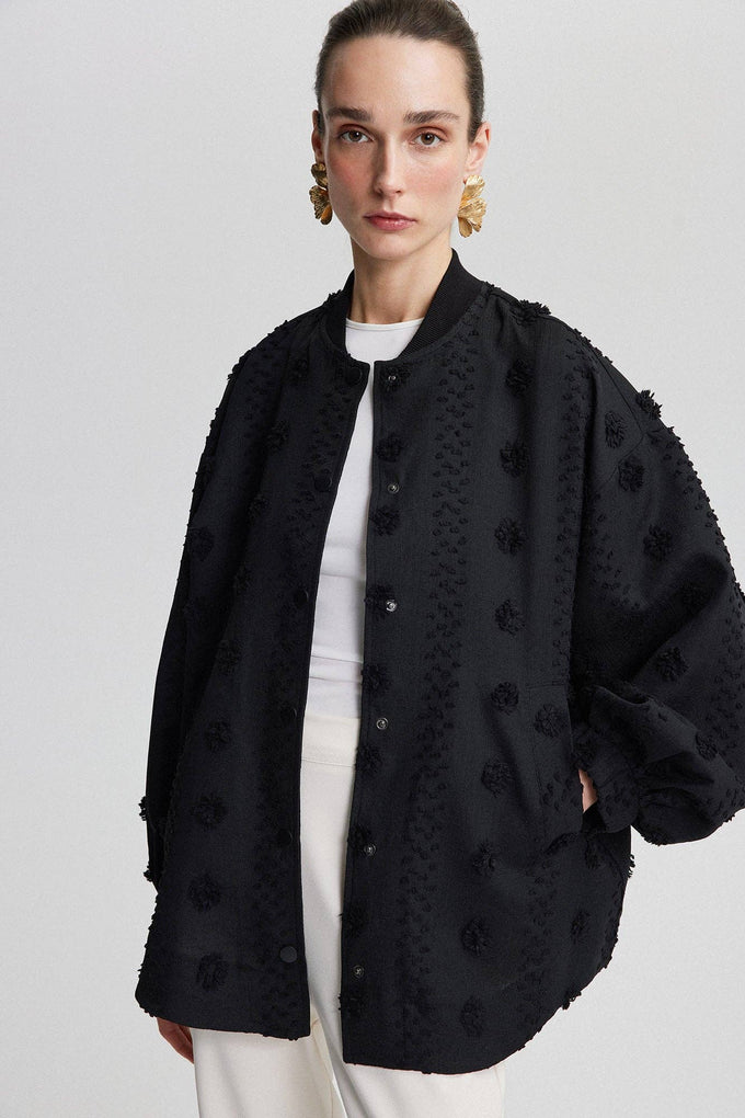 Bomber in pizzo floreale nero da donna