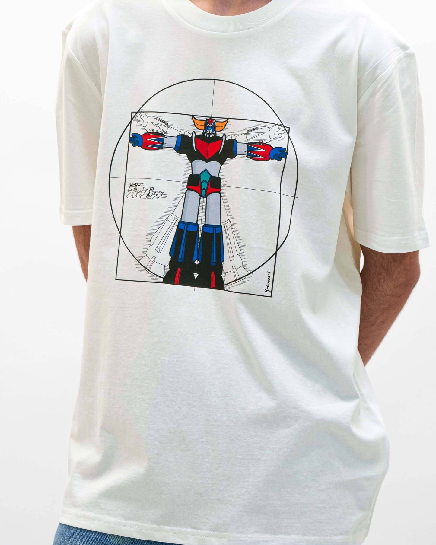 T-shirt unisex in cotone biologico con stampa robot artistica