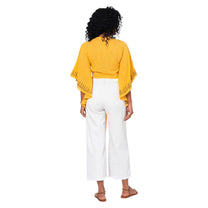 Top corto estivo a maniche lunghe in cotone giallo