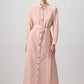 Abito camicia lungo rosa in popeline con cintura