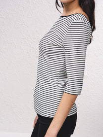 Maglione a righe aderente in cotone a costine