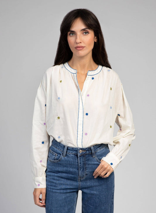Camicia Sadèle in popeline con ricami multicolor