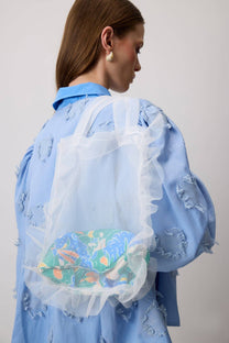 Borsa tote in organza trasparente con balze e pochette interna