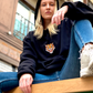 Felpa nera oversize unisex con ricamo tigre