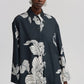 Camicia oversize in raso con stampa floreale bicolor