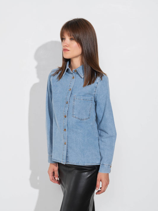 Camicia in denim con tasca frontale