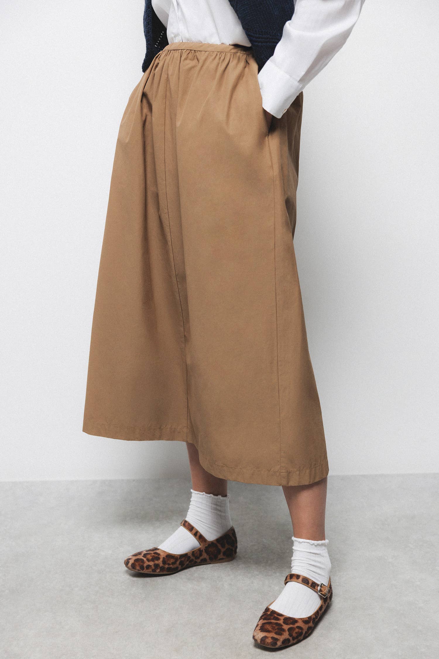 Gonna midi in gabardine a trapezio