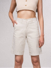 Bermuda donna jacquard beige con risvolto