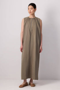 Abito lungo in raso con zip frontale