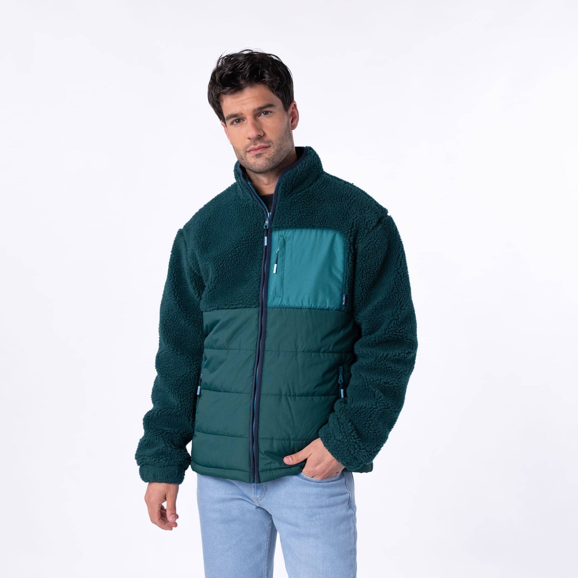Giacca sherpa imbottita bicolore verde