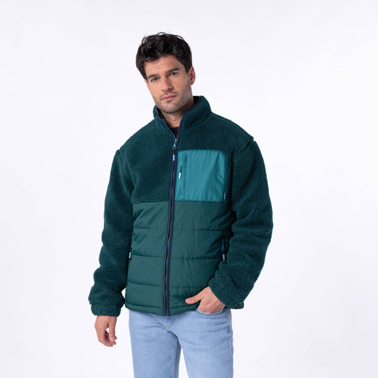 Giacca sherpa imbottita bicolore verde