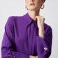 Camicia in popeline viola con polsini larghi decorativi in misto cotone