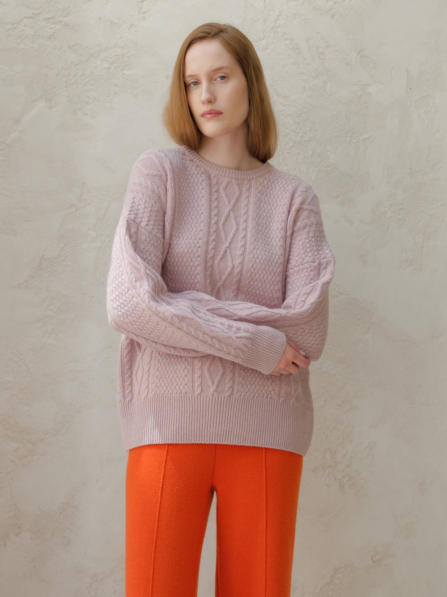 Maglione girocollo a coste da pescatore in misto cashmere