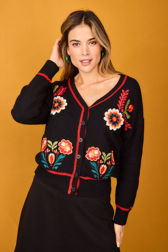 Cardigan Senda nero ricamato