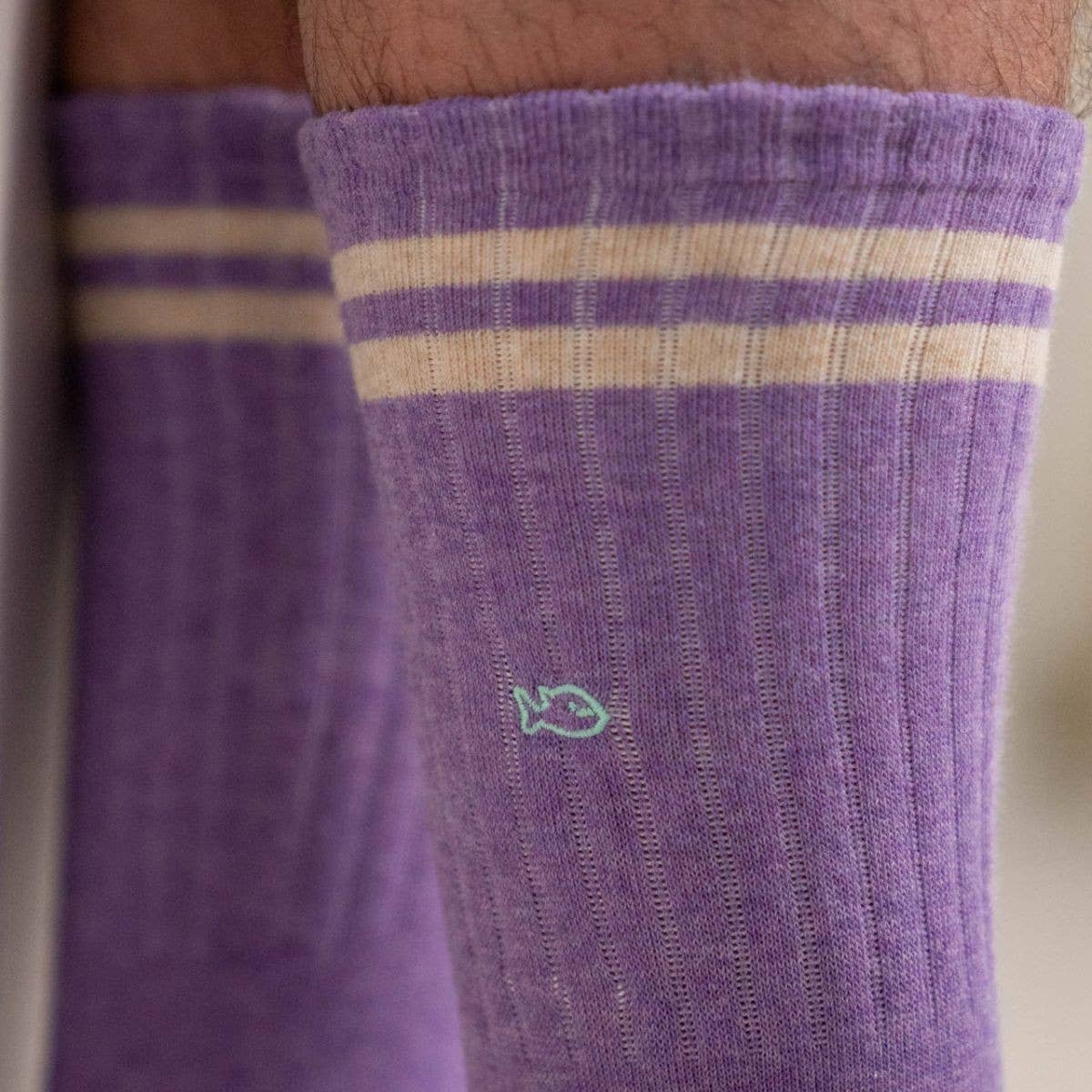 Calzini rétro in cotone pettinato viola mélange con dettagli gialli