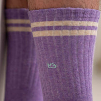 Calzini rétro in cotone pettinato viola mélange con dettagli gialli