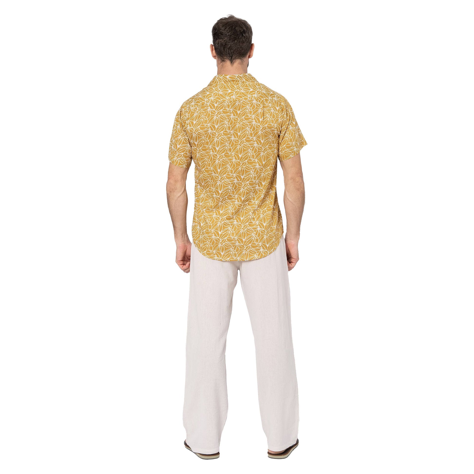 Camicia estiva a manica corta in voile di cotone con stampa foglie