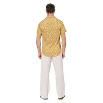 Camicia estiva a manica corta in voile di cotone con stampa foglie