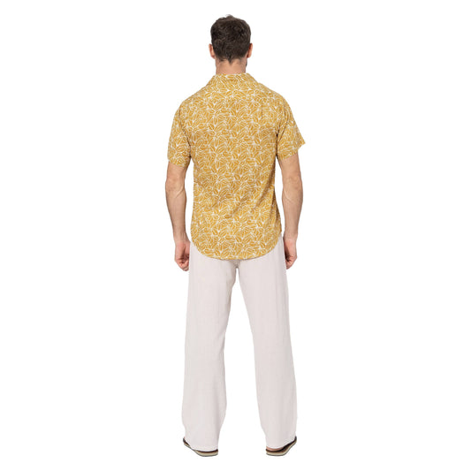 Camicia estiva a manica corta in voile di cotone con stampa foglie