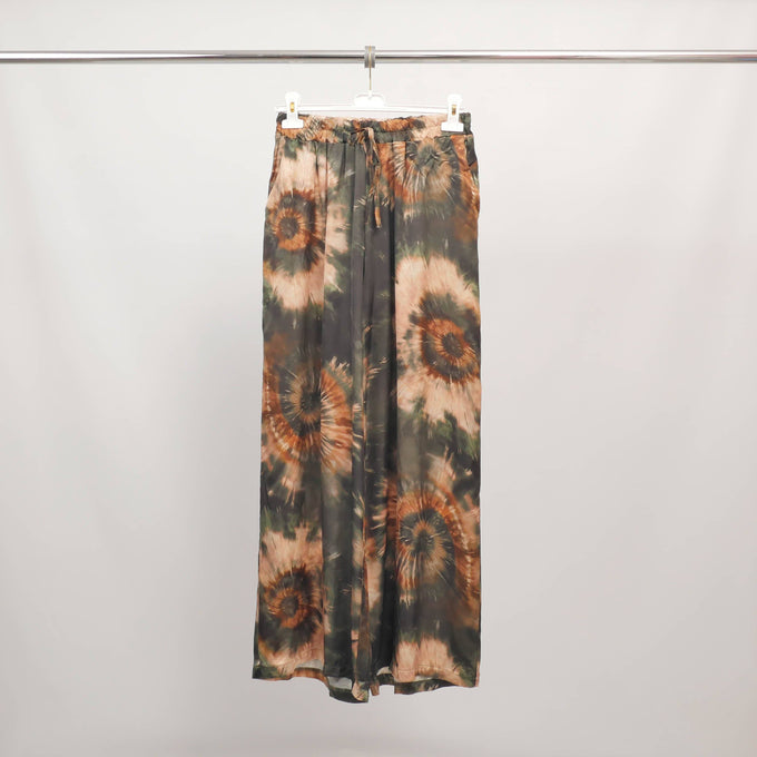 Pantaloni fluidi tie-dye in viscosa e seta