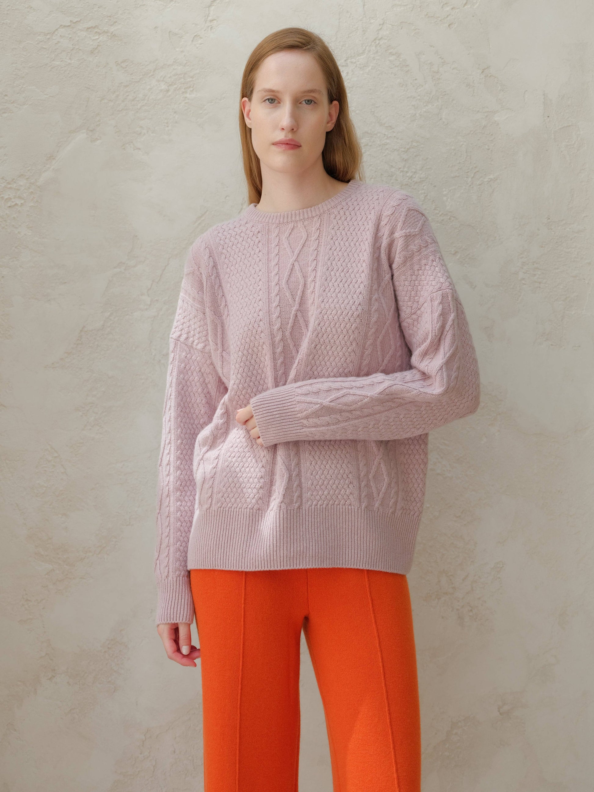 Maglione girocollo a coste da pescatore in misto cashmere